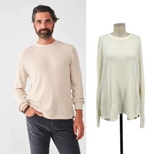 Faherty Men's Waffle Crew Thermal Long Sleeve Top Cream Natural Size XL